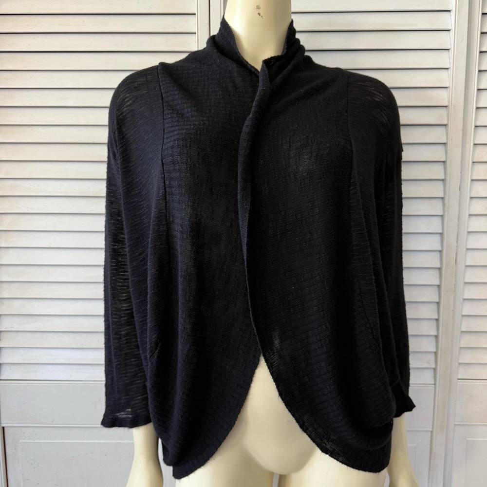 Women's Dots Cardigan 2X Black Open Front Knit